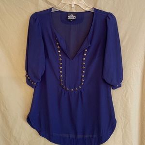 Dark blue sheer blouse with copper studs